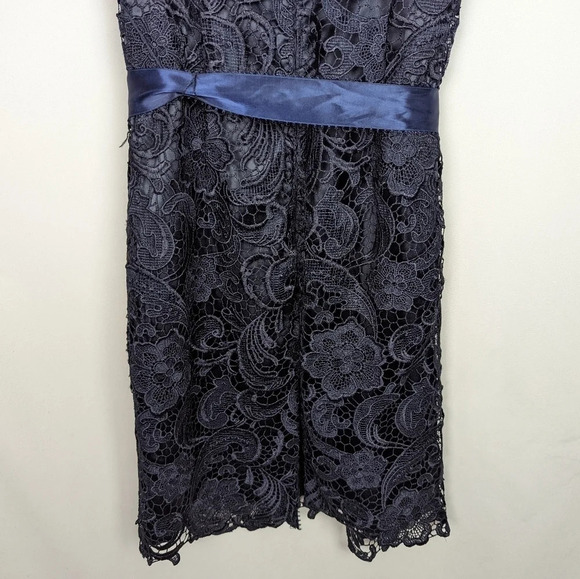 ADRIANNA PAPELL Illusion Cap Sleeve Floral Lace Satan Belt Tie Waist Dress sz.6 - Picture 10 of 15